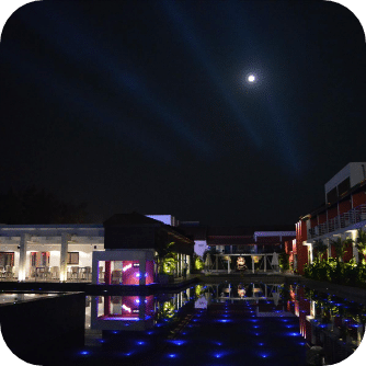 resort pool at night