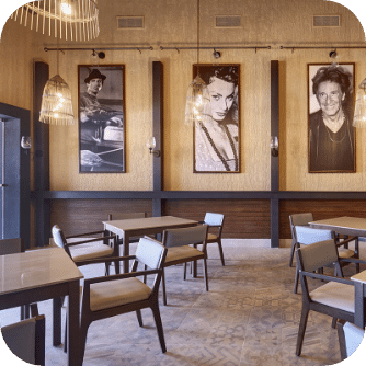 restaurant with wall art